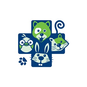 动物医疗机构logo设计-蓝色十字动物矢量logo图标素材下载