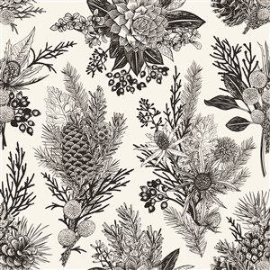 古典黑白线描花卉植物素材 