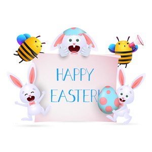 可爱卡通兔子蜜蜂庆祝复活节节日海报素材模板