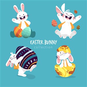 卡通可爱兔子与复活节彩蛋节日庆祝模板