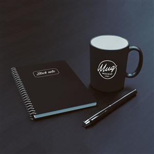黑色咖啡杯马克杯笔记本贴图样机