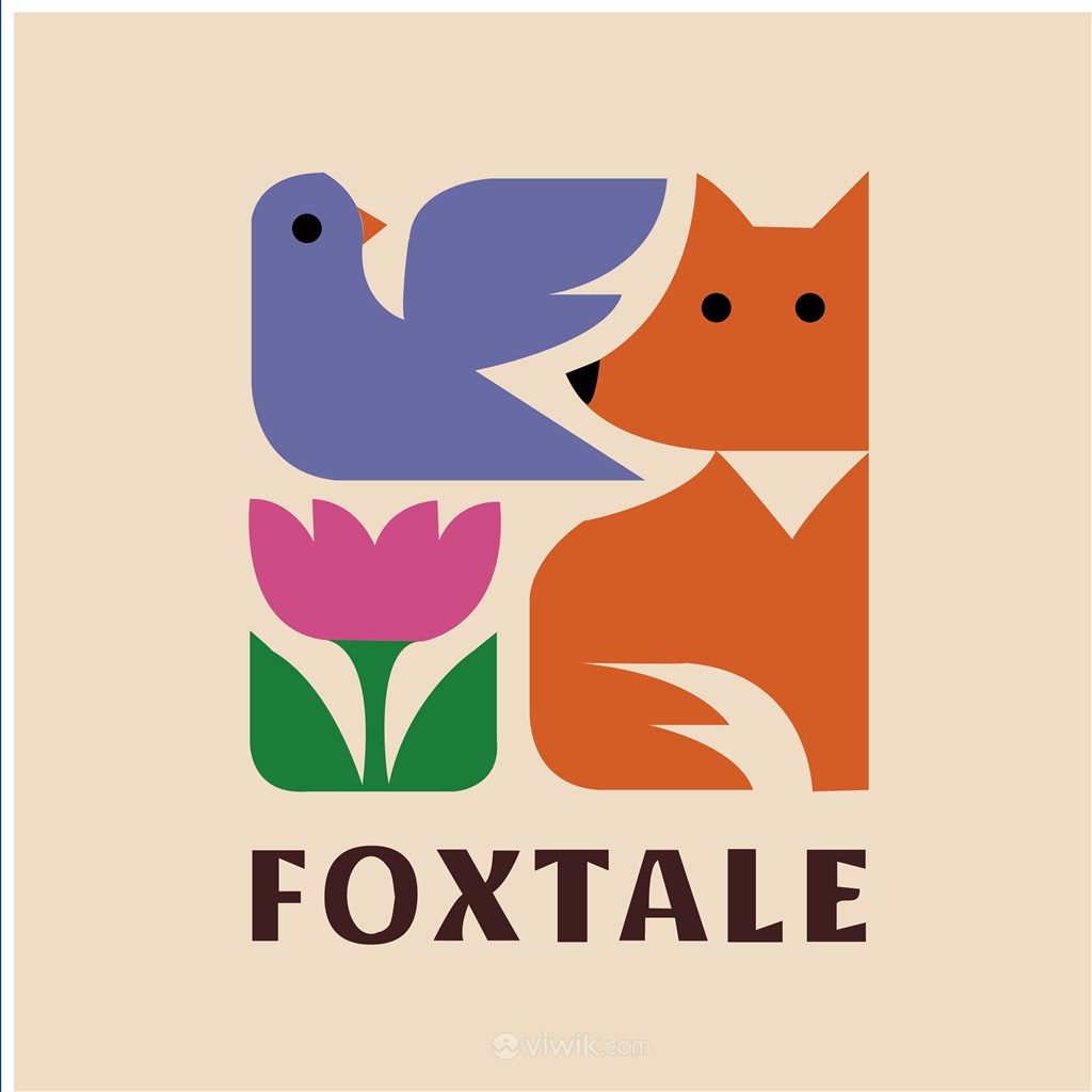花鳥狐貍標志圖標酒店旅游矢量logo設計素材