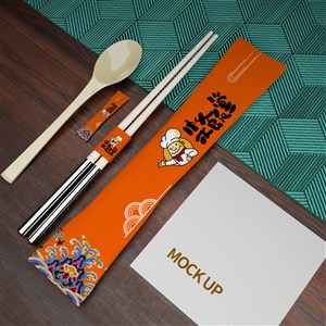 餐巾纸筷子牙签勺子一次性餐具包装贴图样机