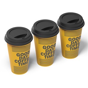 3个黄色的一次性咖啡杯贴图样机