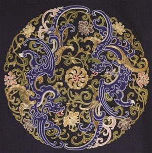 紫色金色花纹古代龙凤刺绣中国风图片