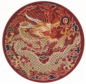 红色火龙喷火古代龙凤刺绣中国风图片