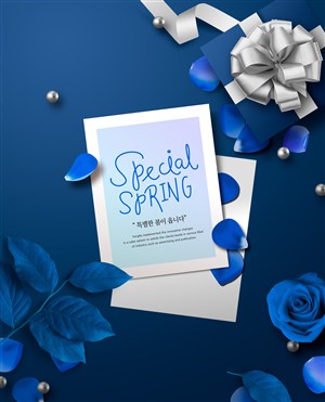 高档蓝色玫瑰礼盒春季促销海报模板