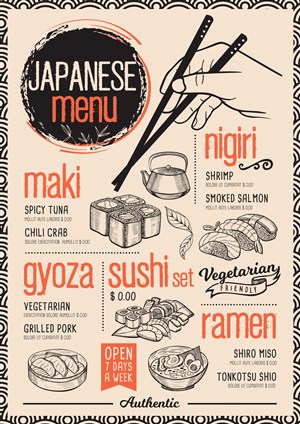 手绘日本寿司店菜单设计模板