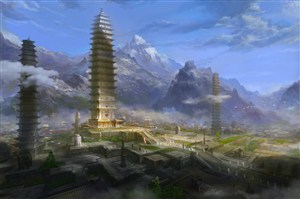 古代高塔中國風CG建筑物原畫繪畫圖片