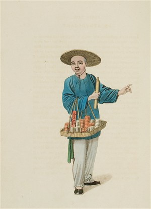 古代人物卖月饼的小贩生活绘画图片