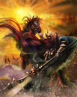 古代武將戰場汗血寶馬與關羽繪畫圖片