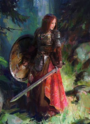 古代欧洲女武将战场绘画图片