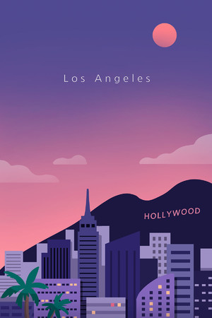 世界著名旅游城市建筑洛杉磯風景插畫海報
