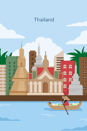 世界著名旅游城市泰国建筑风景插画海报