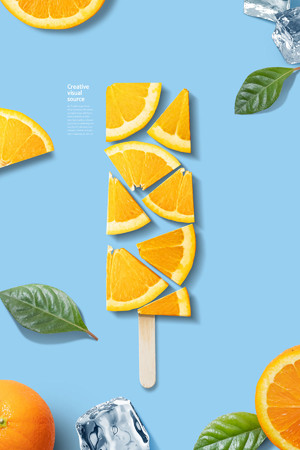 創意橙子味冰淇淋雪糕美食海報