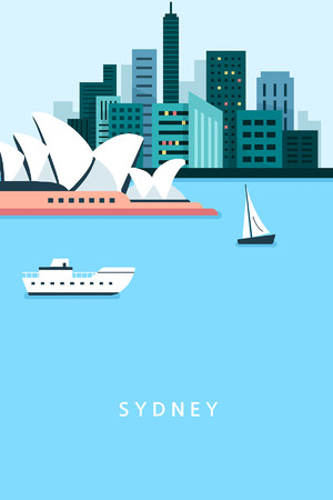 世界著名旅游城市建筑悉尼风景插画海报