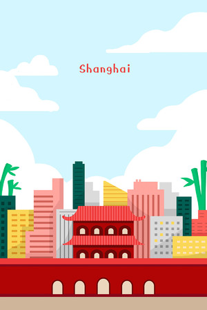世界著名旅游城市建筑上海風景插畫海報