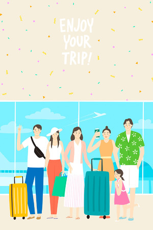 全家去度假亲子人物旅游插画海报