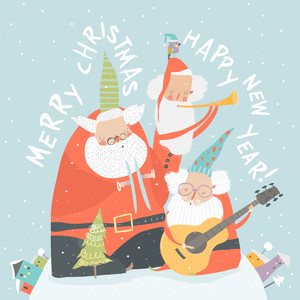 弹吉他的圣诞老人矢量圣诞节插画素材