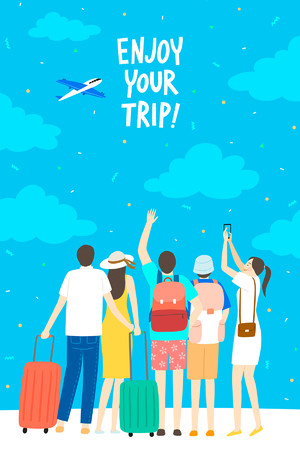 全家外出旅游人物插畫海報模板