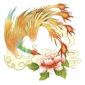 牡丹花和金鳳凰PNG繪畫圖片