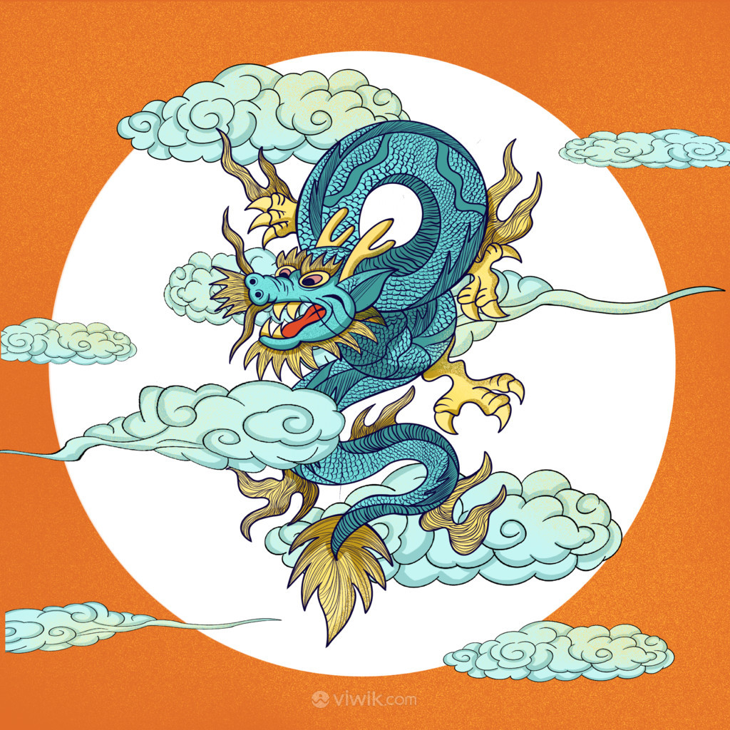 高清手繪中國傳統神獸青龍白虎鳳凰麒麟插畫