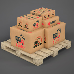 木架上的纸盒快递包装盒贴图样机