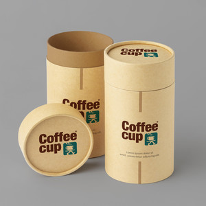 圆形牛皮纸筒咖啡豆包装贴图样机