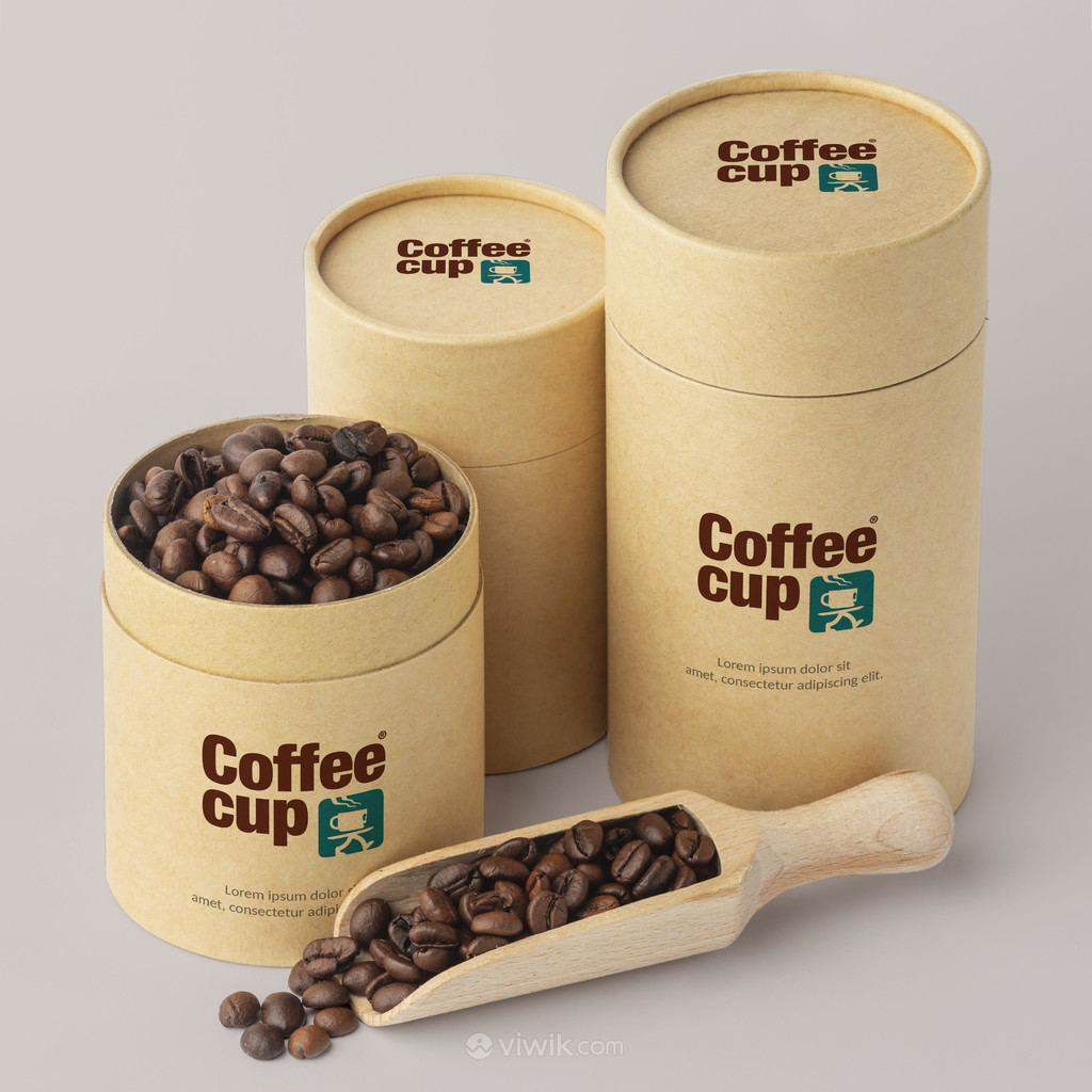 3种尺寸的咖啡豆包装盒贴图样机
