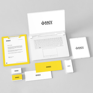 黄色极简企业vi信封名片笔记本电脑贴图样机