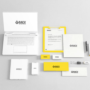 黃色企業vi信封筆記本電腦名片貼圖樣機