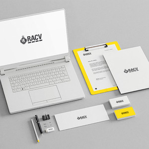 黃色極簡企業vi筆記本電腦信封名片貼圖樣機