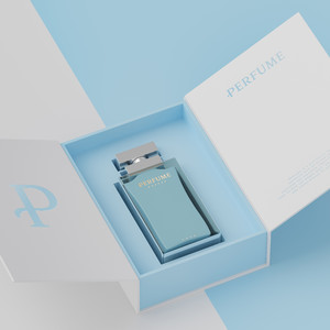 蓝色盒子包装盒瓶子香水包装贴图样机