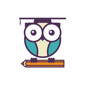 教育行业-彩色学士猫头鹰铅笔矢量logo图标素材下载