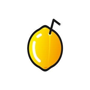 黄色柠檬吸管矢量logo元素