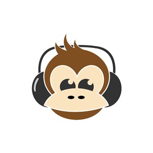 卡通猴子戴耳机矢量logo图标设计