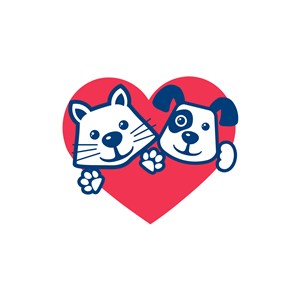 红色心形猫狗动物宠物店矢量logo设计素材