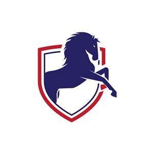 红色盾牌蓝色马矢量logo图标设计
