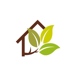 家居地产logo设计--房子绿叶logo图标素材下载