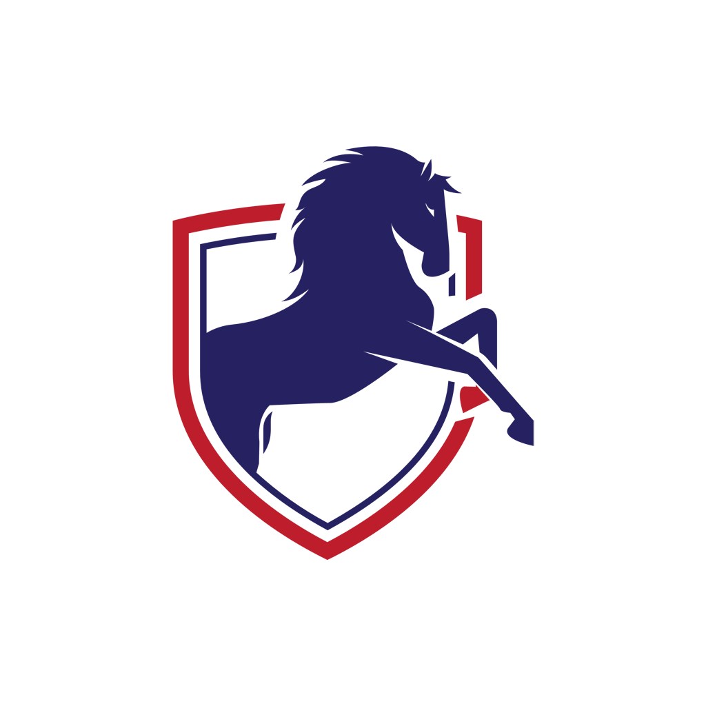 红色盾牌蓝色马矢量logo图标设计