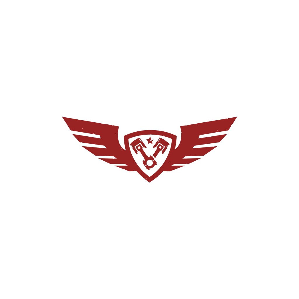 红色翅膀盾牌机械运动矢量logo设计