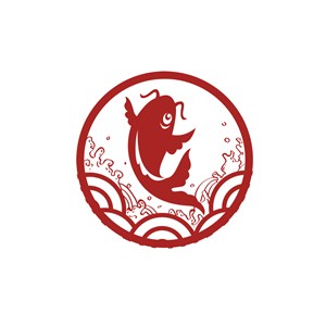 古典红色锦鲤剪纸矢量图logo素材