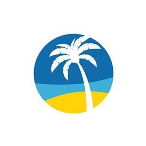 蓝色海滩棕榈树矢量图标设计