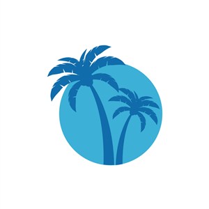 蓝色海滩椰子树logo图标设计