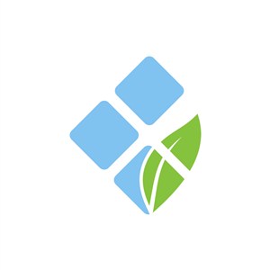 蓝色方块绿色叶子矢量logo图标