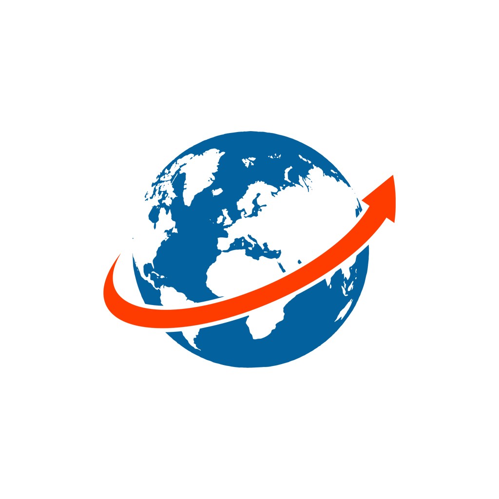 蓝色红色地球箭头环球贸易矢量logo元素