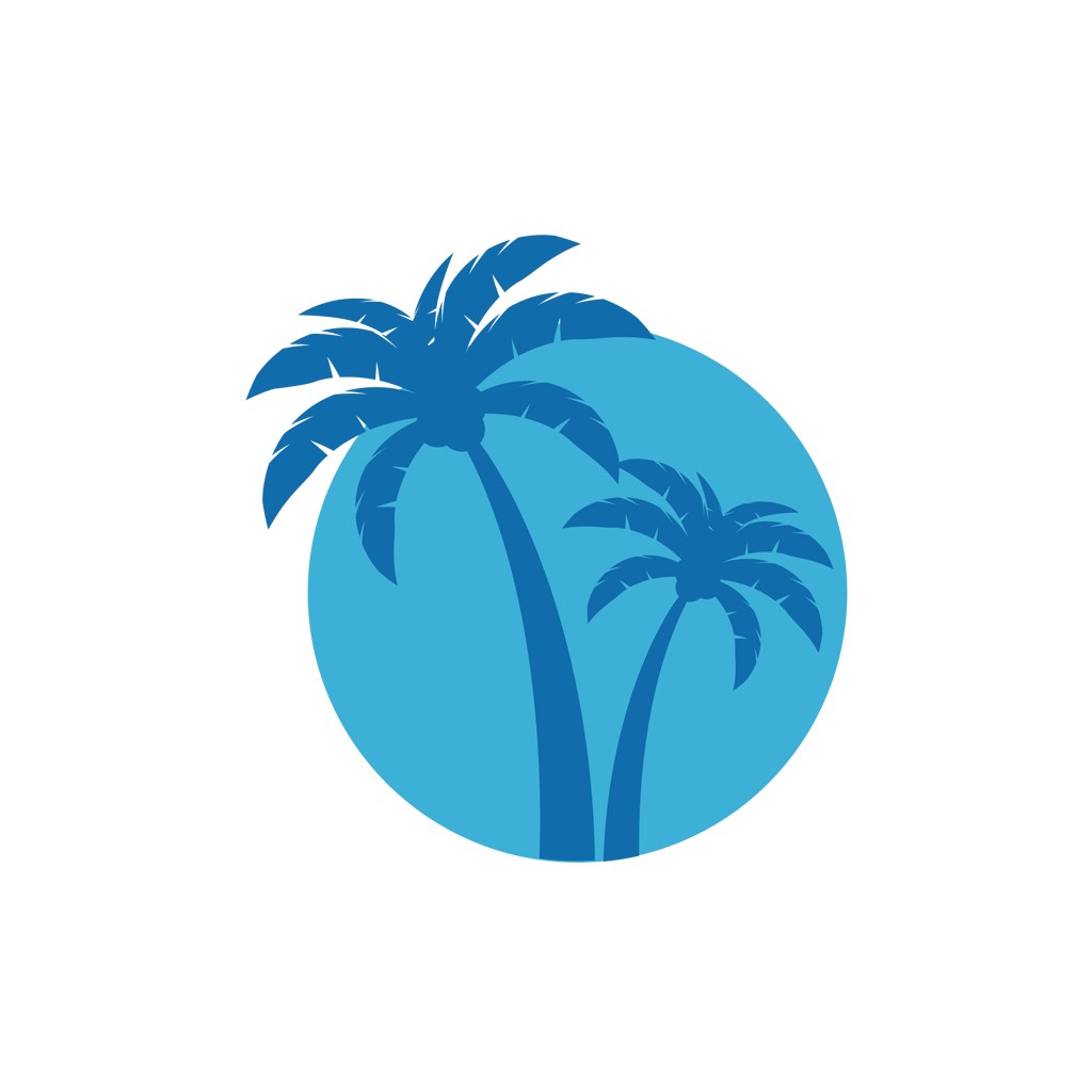 蓝色海滩椰子树logo图标设计
