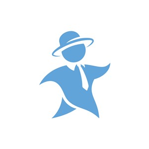 蓝色卡通戴帽子的绅士人形矢量logo图标