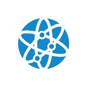 蓝色球体环绕轨道矢量logo图标设计