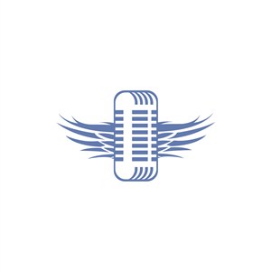 蓝色麦克风翅膀矢量logo设计